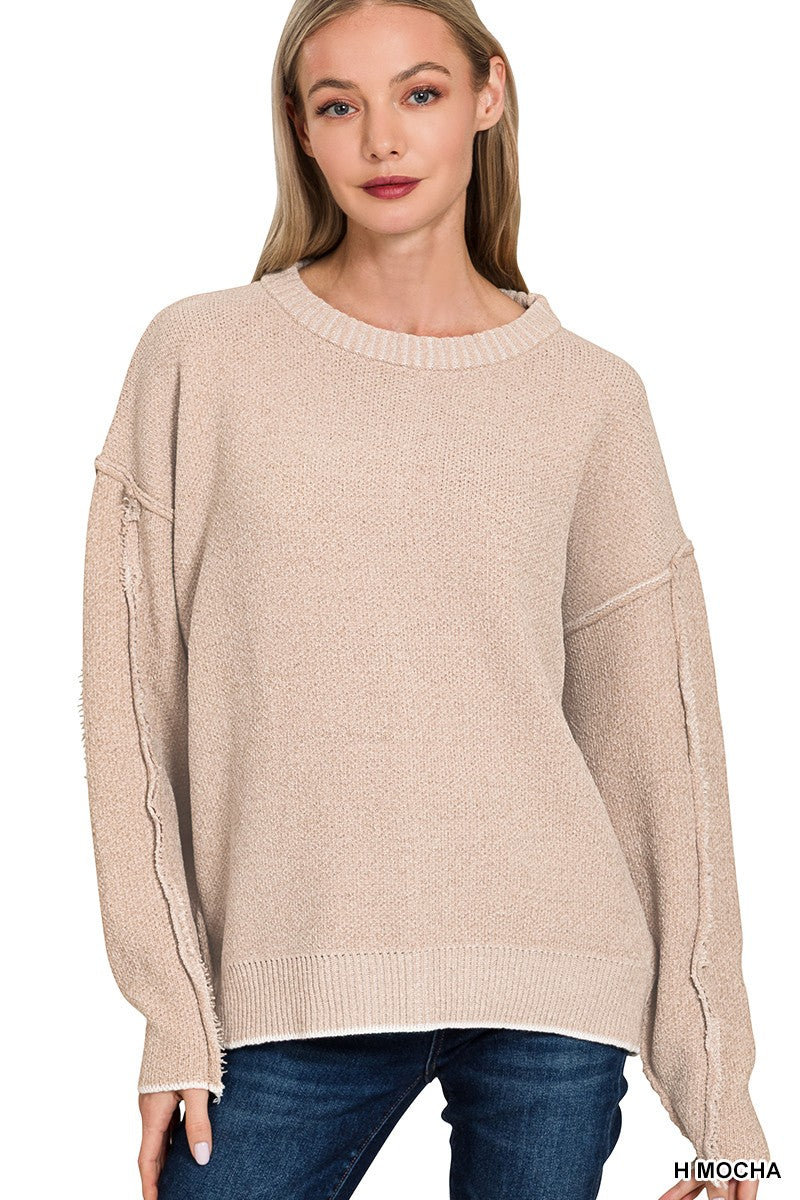 Exposed Seam Round Neck Sweater Exposed Seam Round Neck Sweater