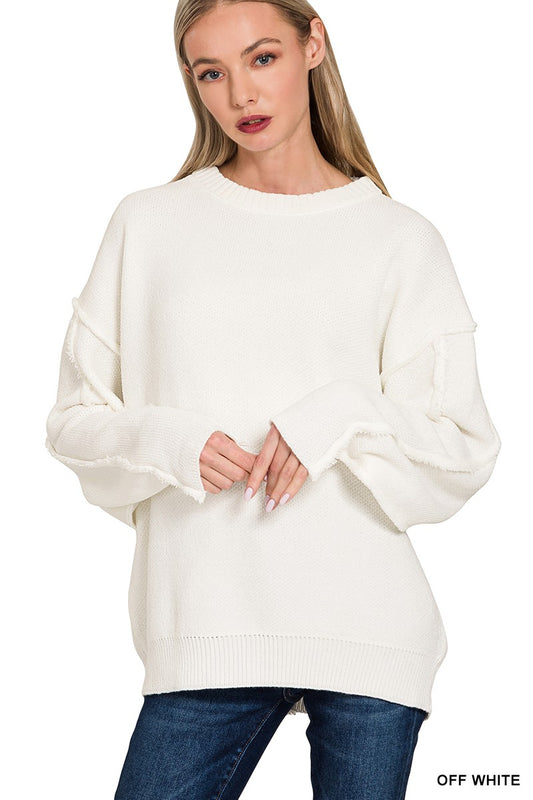 Exposed Seam Round Neck Sweater