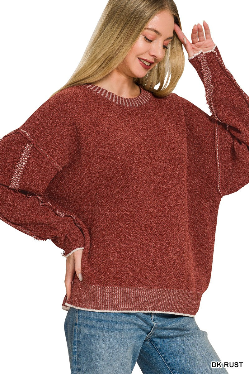 Exposed Seam Round Neck Sweater Exposed Seam Round Neck Sweater