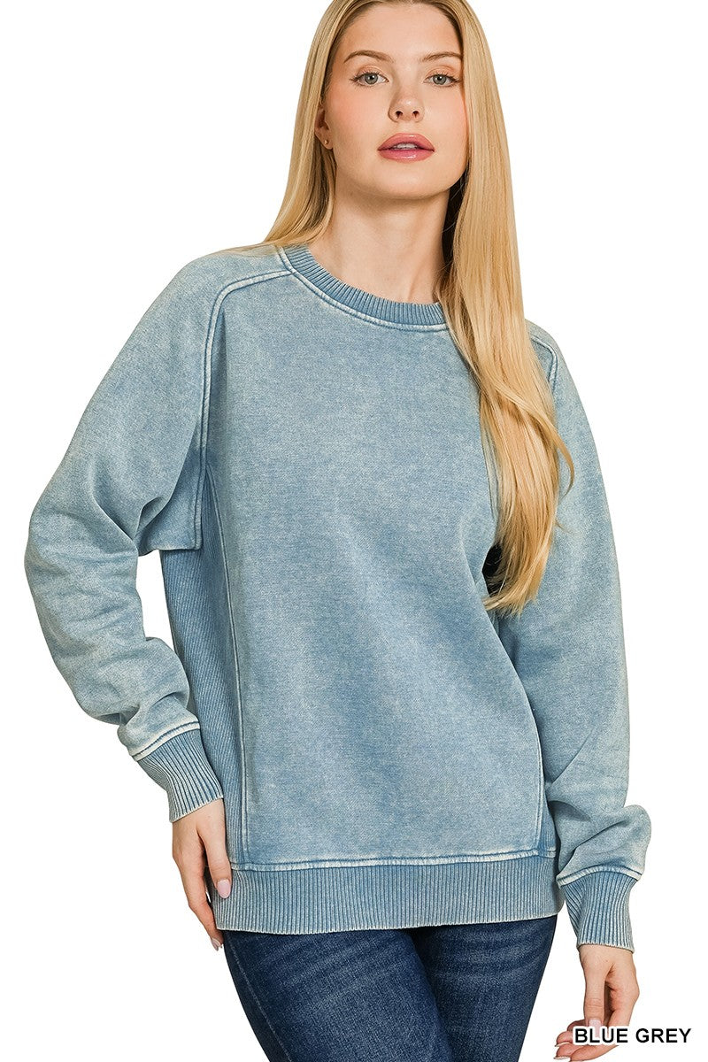 Acid Washed Fleece Sweatshirts Side Rib