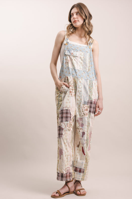 Patchwork Print Mix Overalls