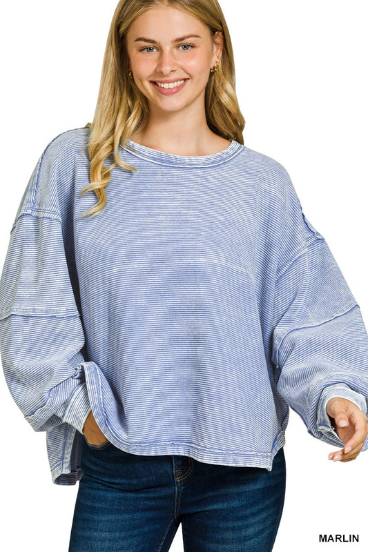 Acid Washed Double Ribbed Exposed-seam Pullover