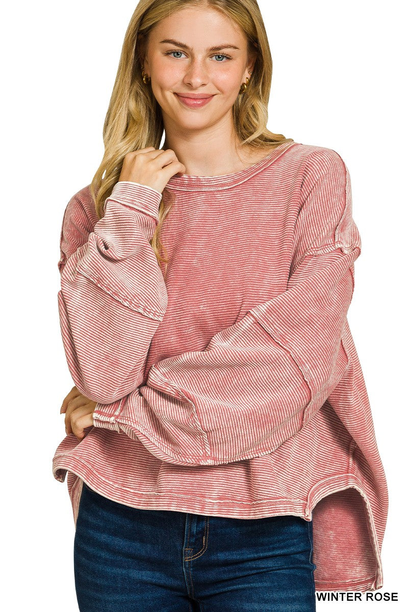 Acid Washed Double Ribbed Exposed-seam Pullover