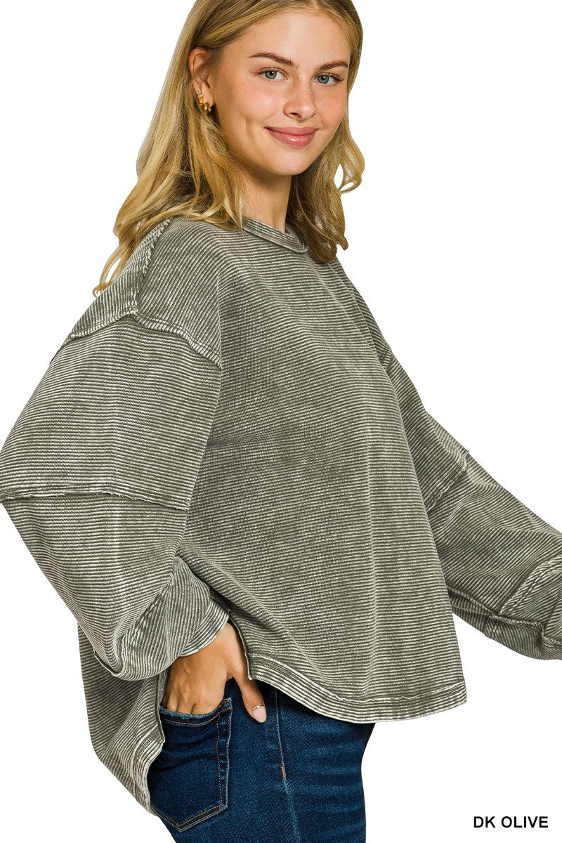 Acid Washed Double Ribbed Exposed-seam Pullover