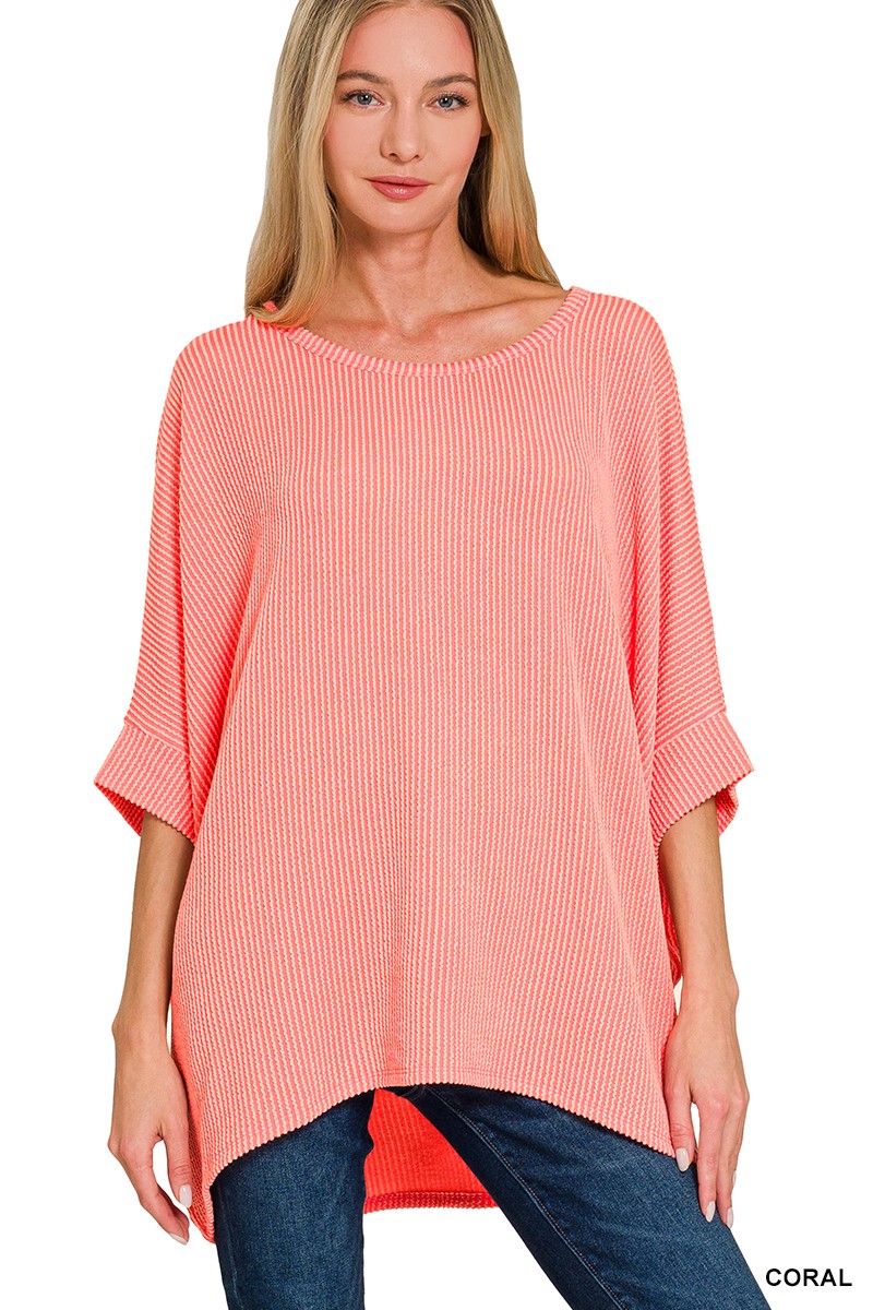 Raised Rib Bat Sleeve Top