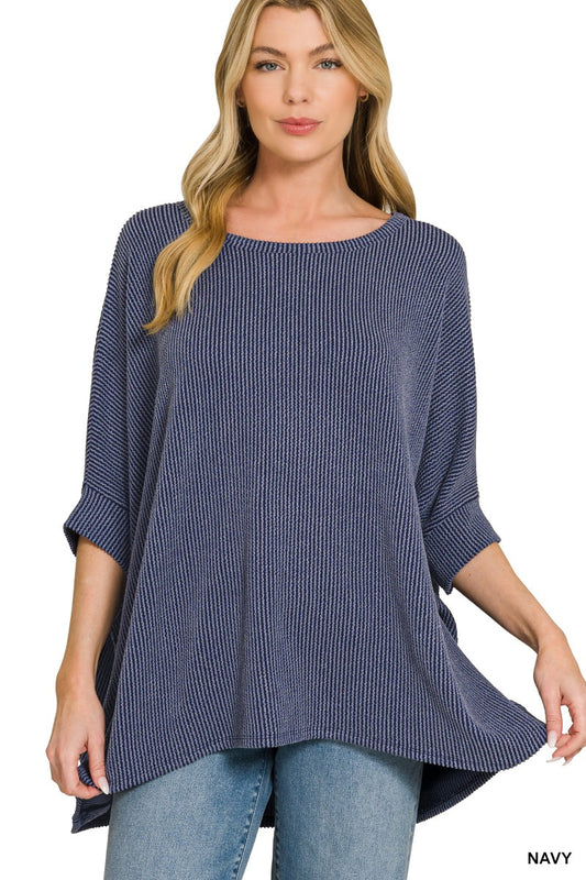 Raised Rib Bat Sleeve Top