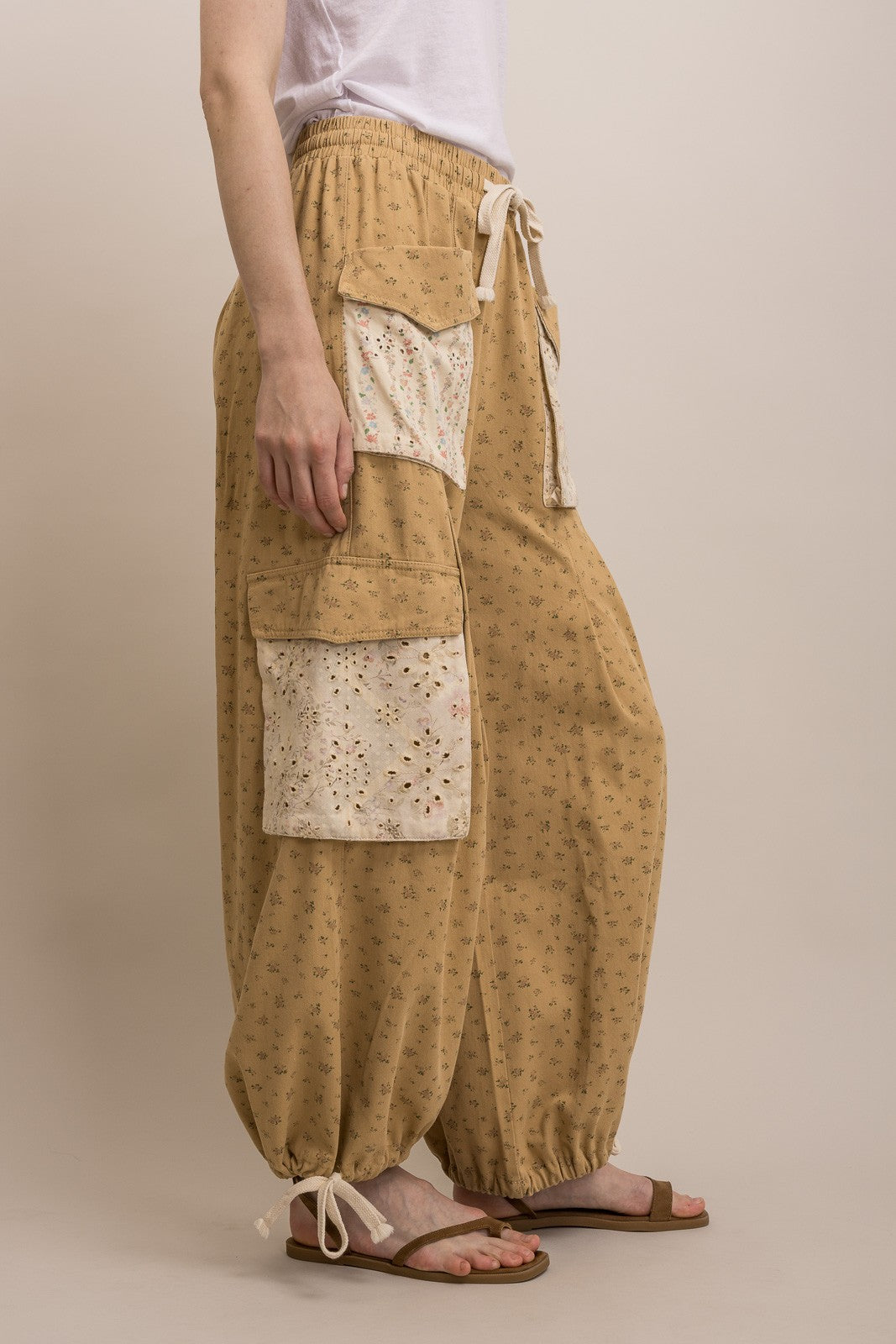 Floral Print Mix Pull On Cargo Pants