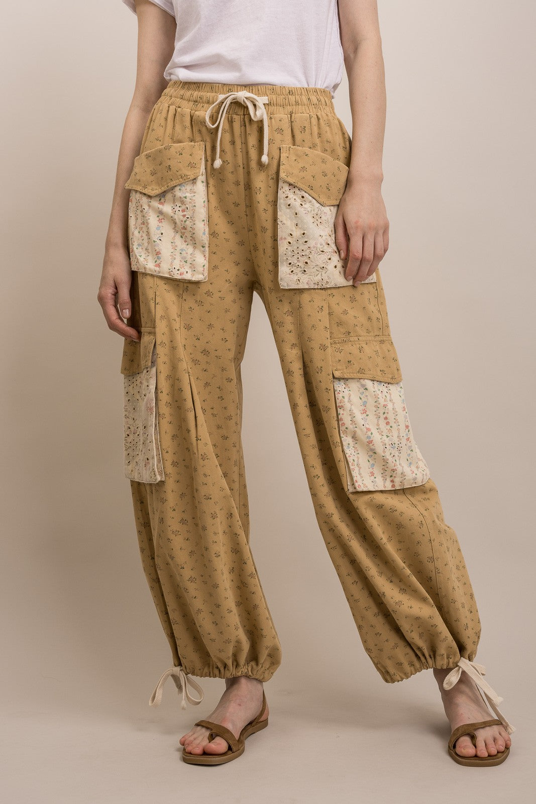 Floral Print Mix Pull On Cargo Pants