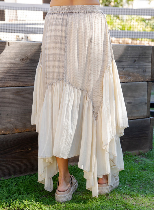 Boho Mixed Panel Drawstring Handkerchief Skirt