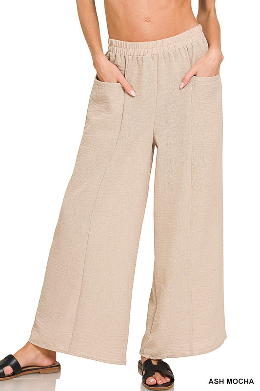 Woven Airflow Elastic Waistband Pants