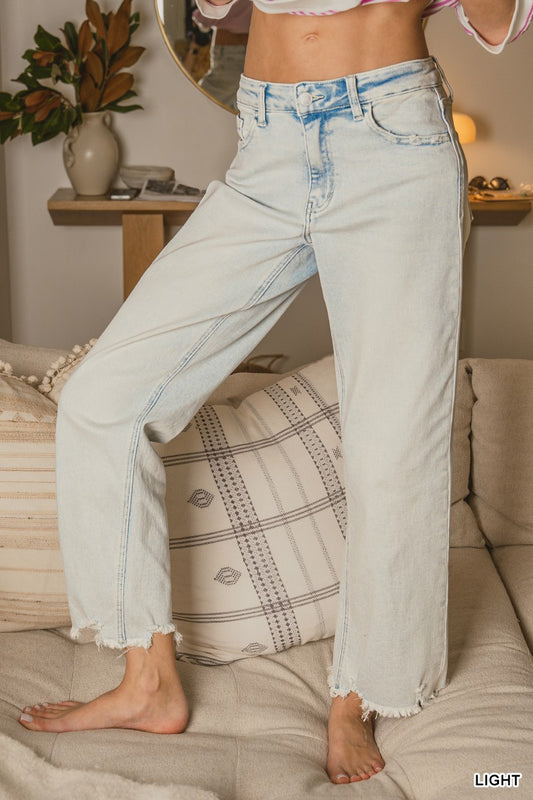 Distressed Raw Hem Denim Pants