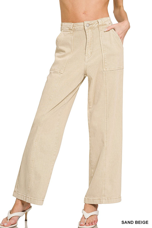 Straight Leg Utility Pocket Color Denim Pants