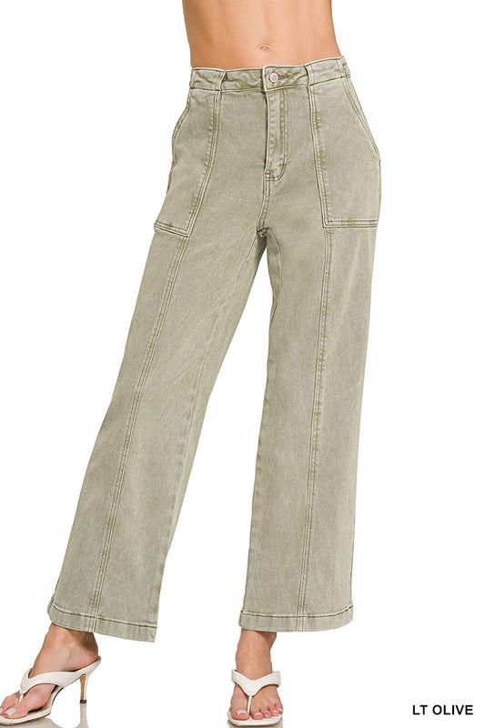 Straight Leg Utility Pocket Color Denim Pants
