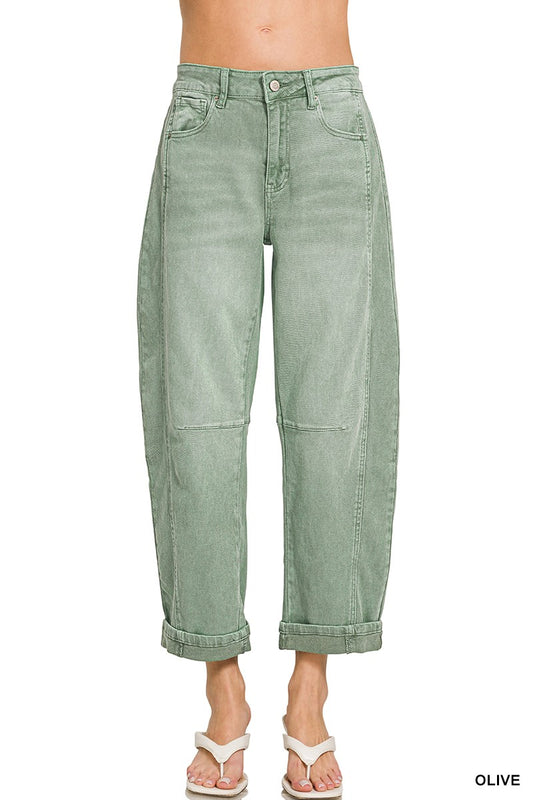 Barrel-leg Cropped Color Denim Pants