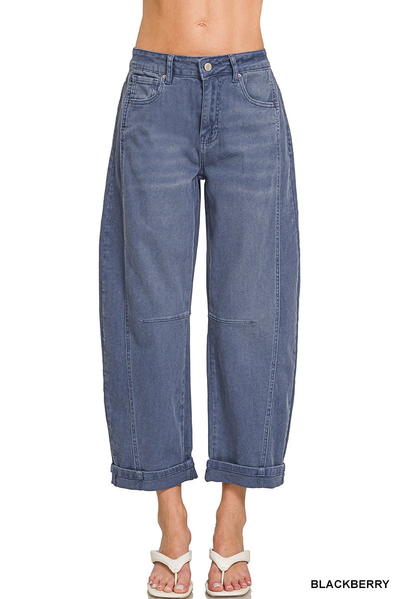 Barrel-leg Cropped Color Denim Pants