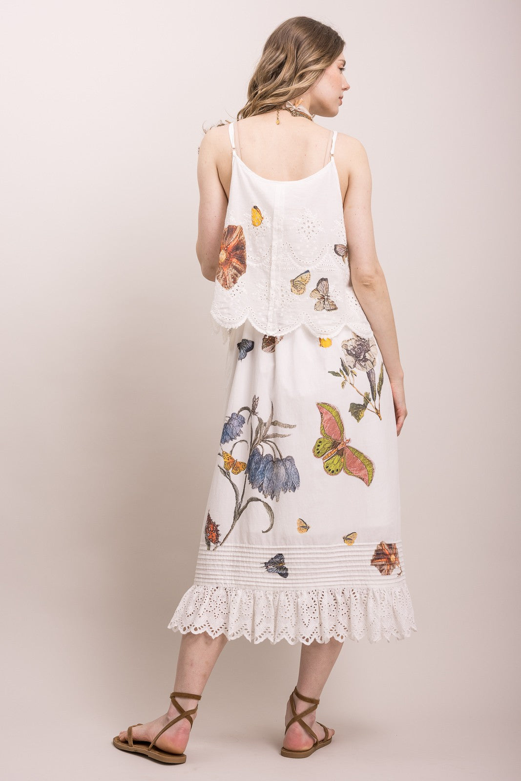 Butterfly Flower Print Eyelet Tank Dress