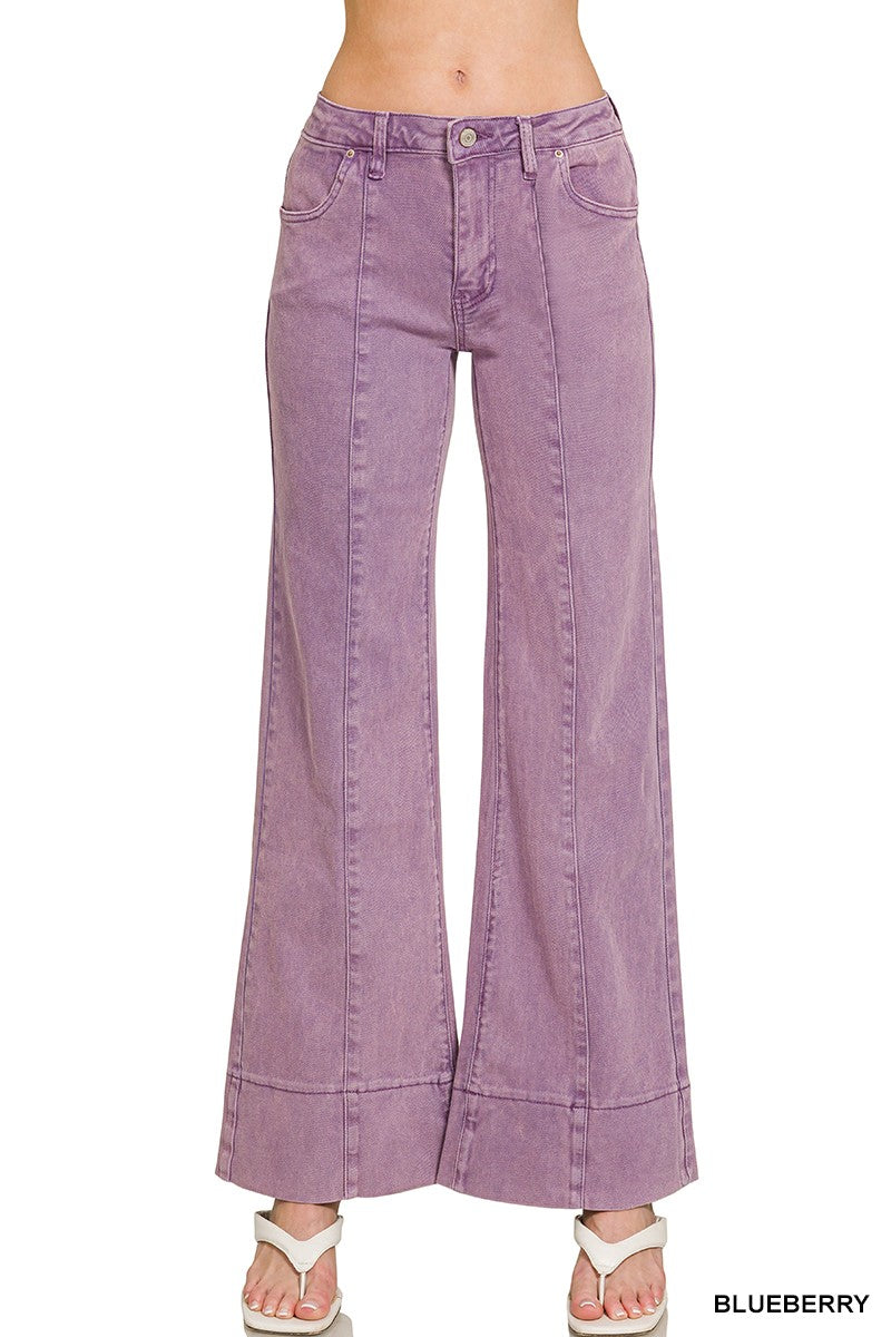 Mid Rise Wide Leg Color Denim Pants
