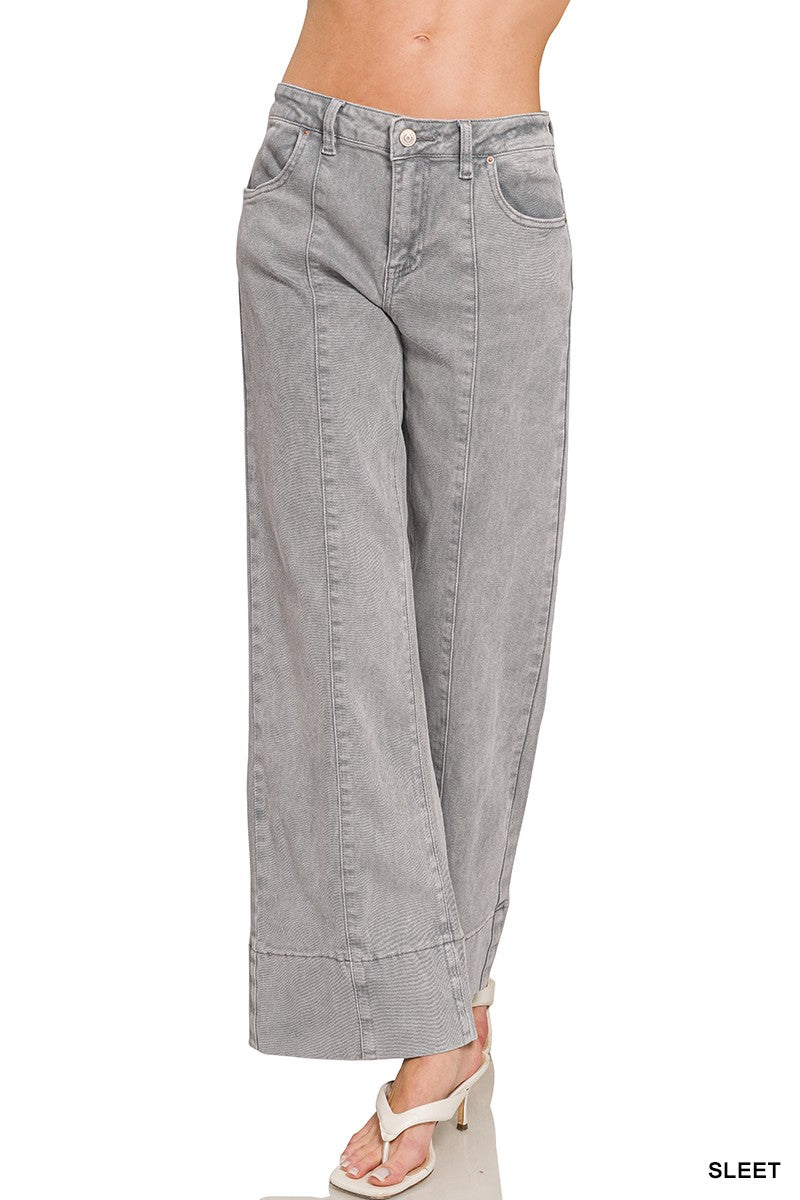 Mid Rise Wide Leg Color Denim Pants