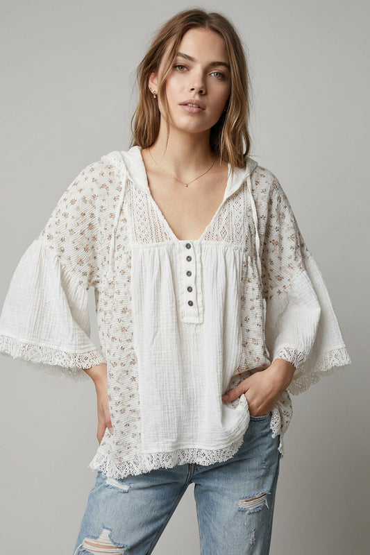 Flutter Sleeve Floral Hoodie