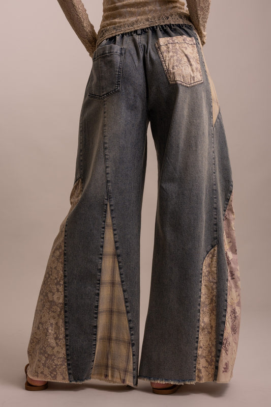 Patchwork Denim Wide Leg Pants