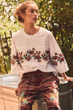 Embroidered panel oversized tee