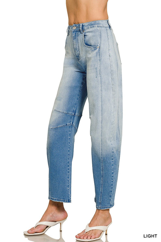 Barrel-leg Cropped Center Seam Denim Pants