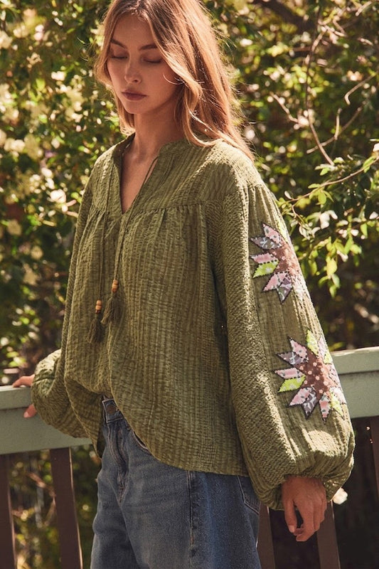 Quilt Star Sleeve Peasant Top