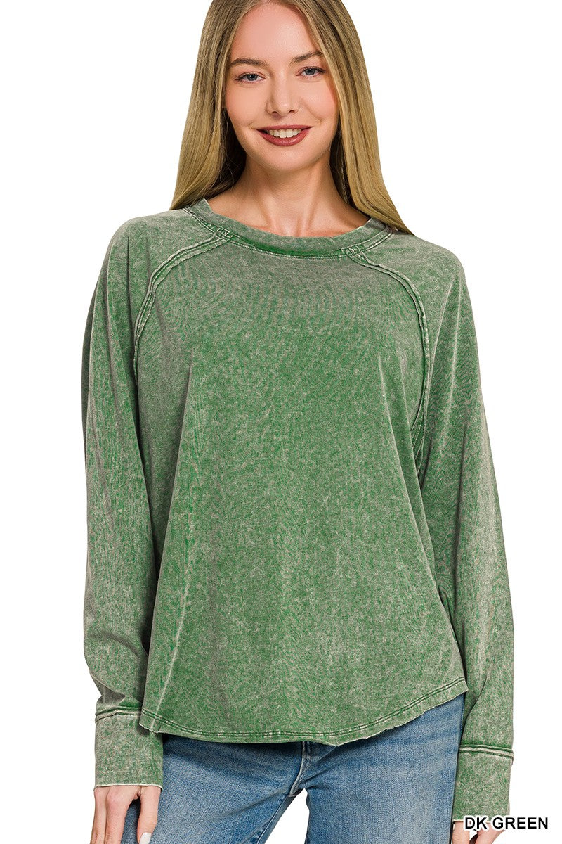 Washed Scoop-neck Long Sleeve Top