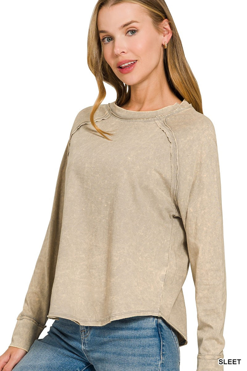 Washed Scoop-neck Long Sleeve Top
