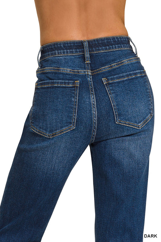 Tummy Control Elastic Waist Flare Denim Pants