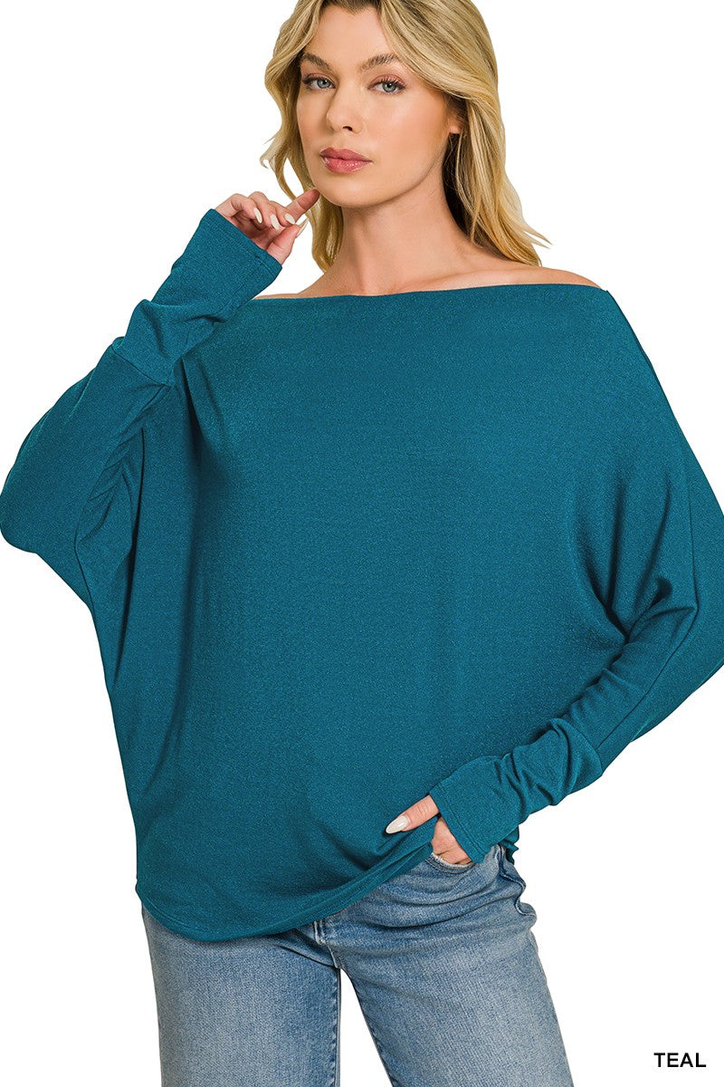 Hacci Dolman Sleeve Boat Neck Top