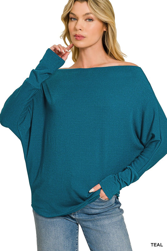 Hacci Dolman Sleeve Boat Neck Top
