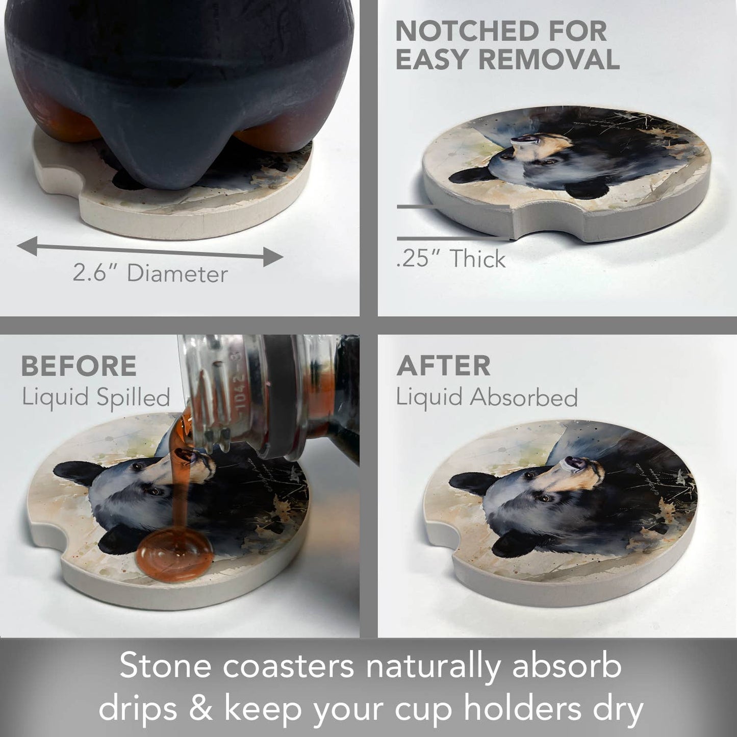 "Wilderness Bear" Absorbent Stone Car Coaster 1pk