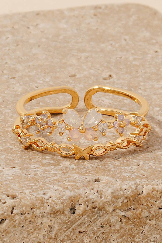 Cz Butterflies And Flowers Layered Open Band Ring: S