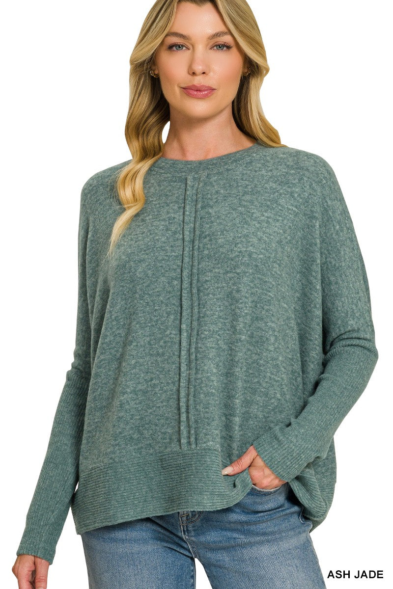 Brushed Melange Hacci Center Seam Oversized Sweater