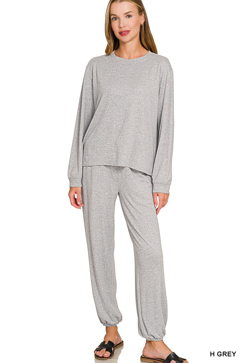 Soft Melange Hacci Long Slv Top & Joggers Set