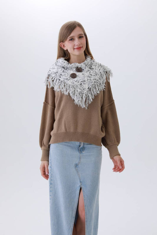 Textured Cocoon Infinity Scarf–Organic Coconut Button Detail: White