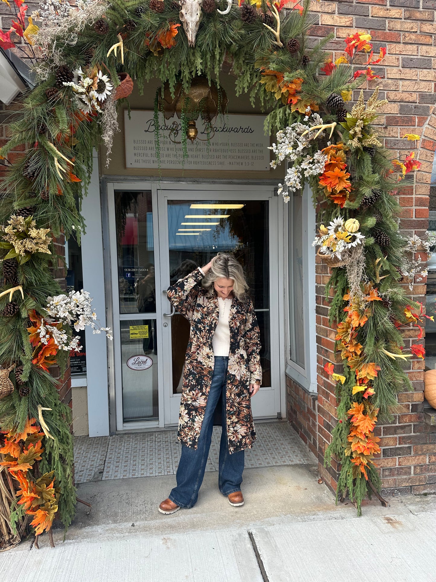 Floral Print Knit Button Down Coat