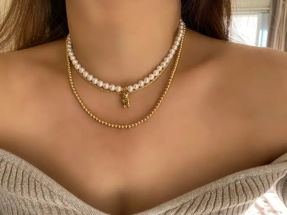 18k Gold Filled beaded layering necklace waterproof