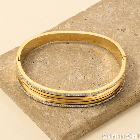 Stainless Steel Pave Trim Bangle Bracelet: G