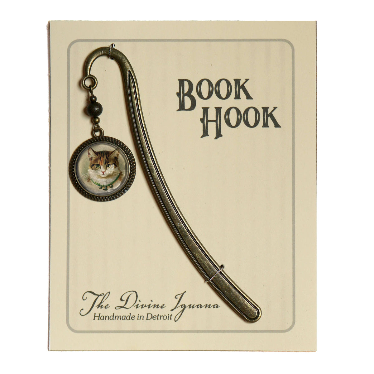 Best Friends Calico Cat Bronze and Glass Cabochon Bookmark