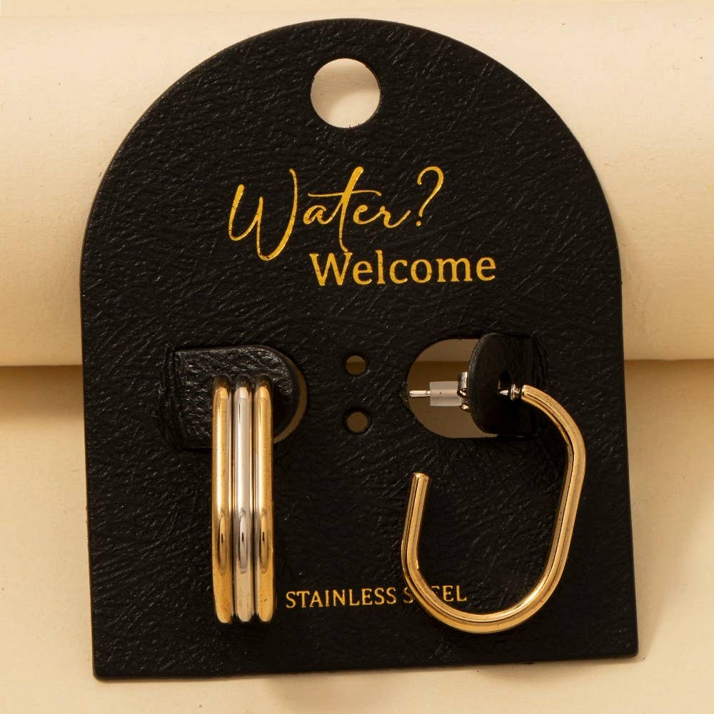 Two Tone Stainless Steel Layered Tube Hoop Earrings: GDMRH