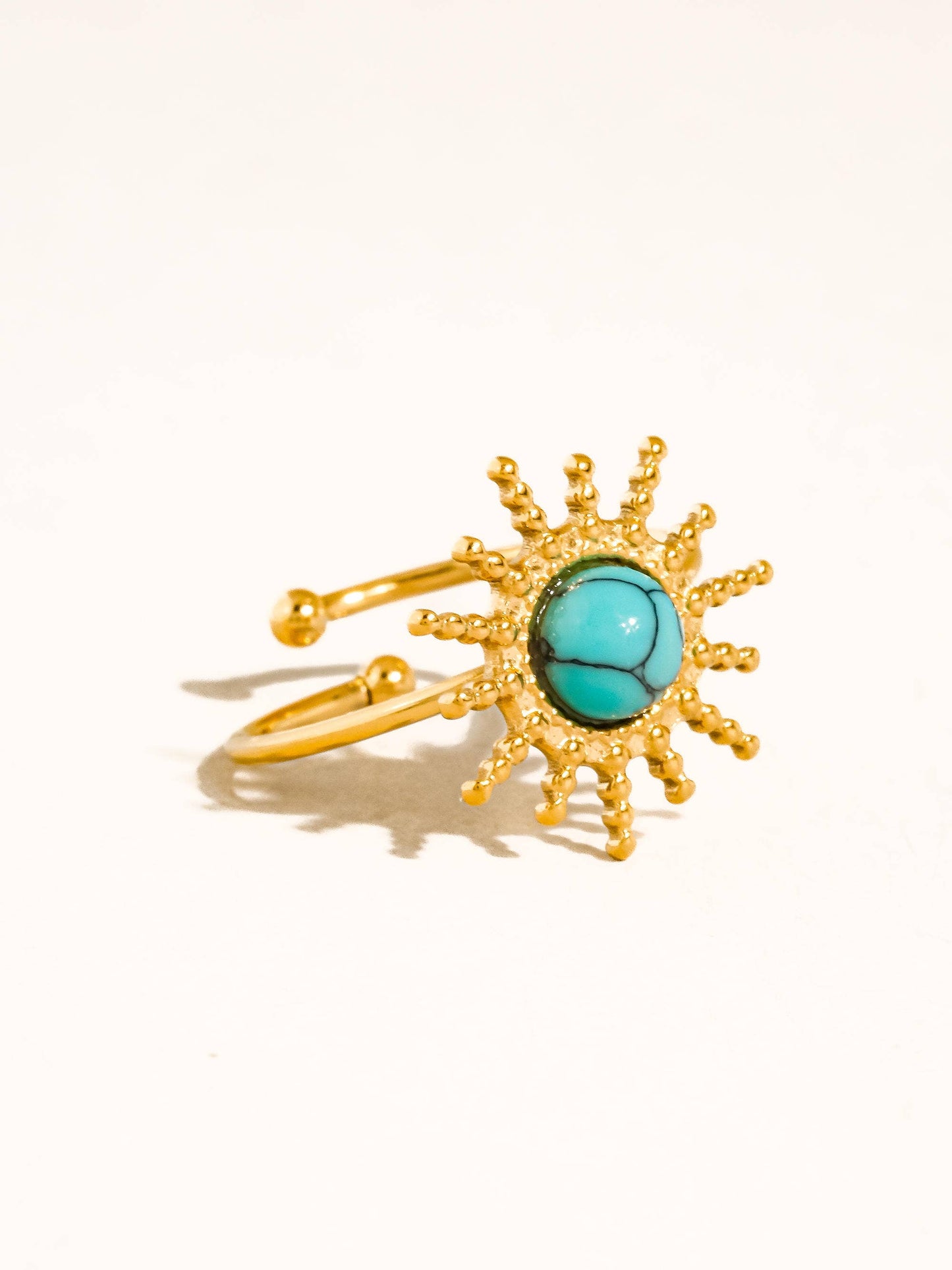 Ainsley 18K Gold Non-Tarnish Sunburst Adjustable Ring: Green