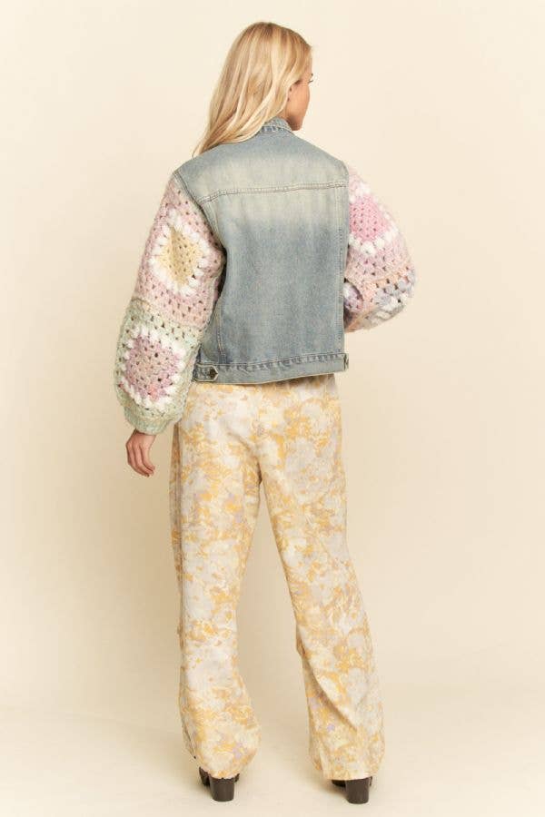 FUZZY FLOWER CROCHET PATCHWORK FRONT JACKET