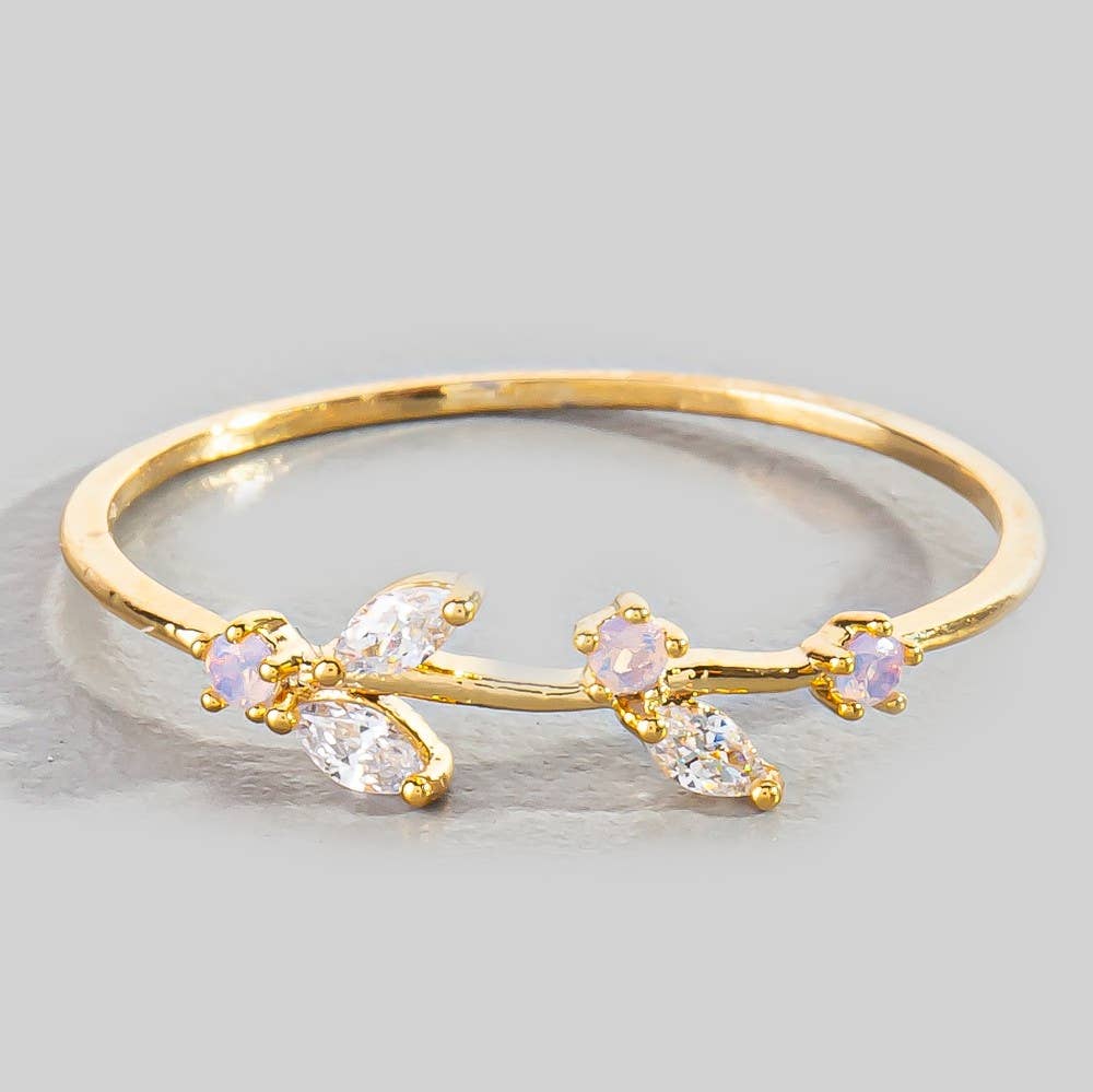 Gold Dipped Cz Delicate Leaf Ring: G
