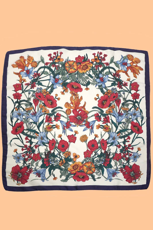 LARGE FLORAL PRINT BANDANA SCARF | 40SC651: OFF WHITE