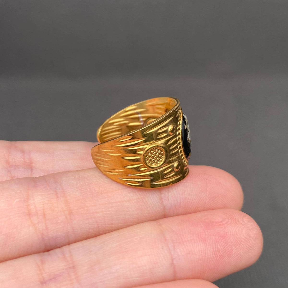 Dried Flowers 18K Gold Plated Stainless Steel Ring - PDF/FGS: Style E