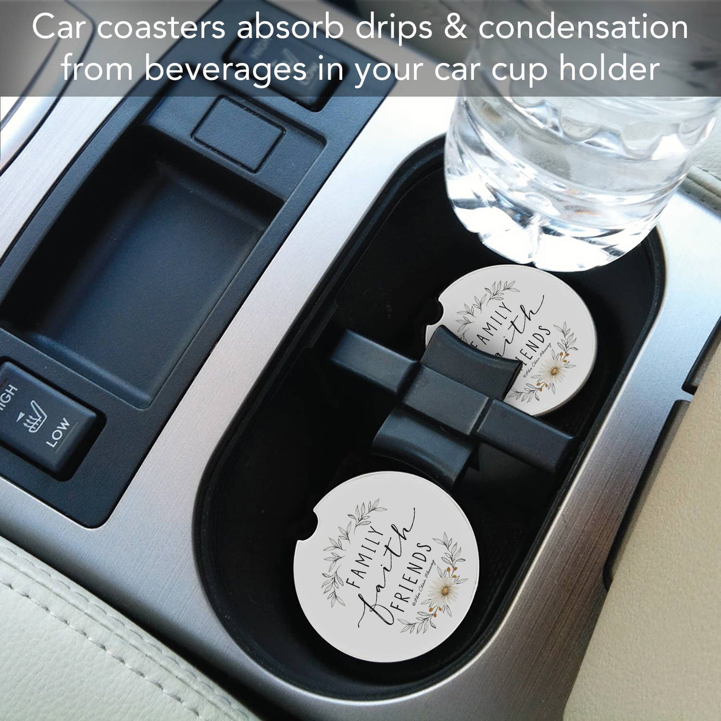"Family Faith Friends" Absorbent Stone Car Coaster 1pk