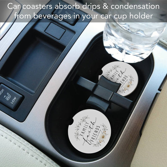 "Family Faith Friends" Absorbent Stone Car Coaster 1pk