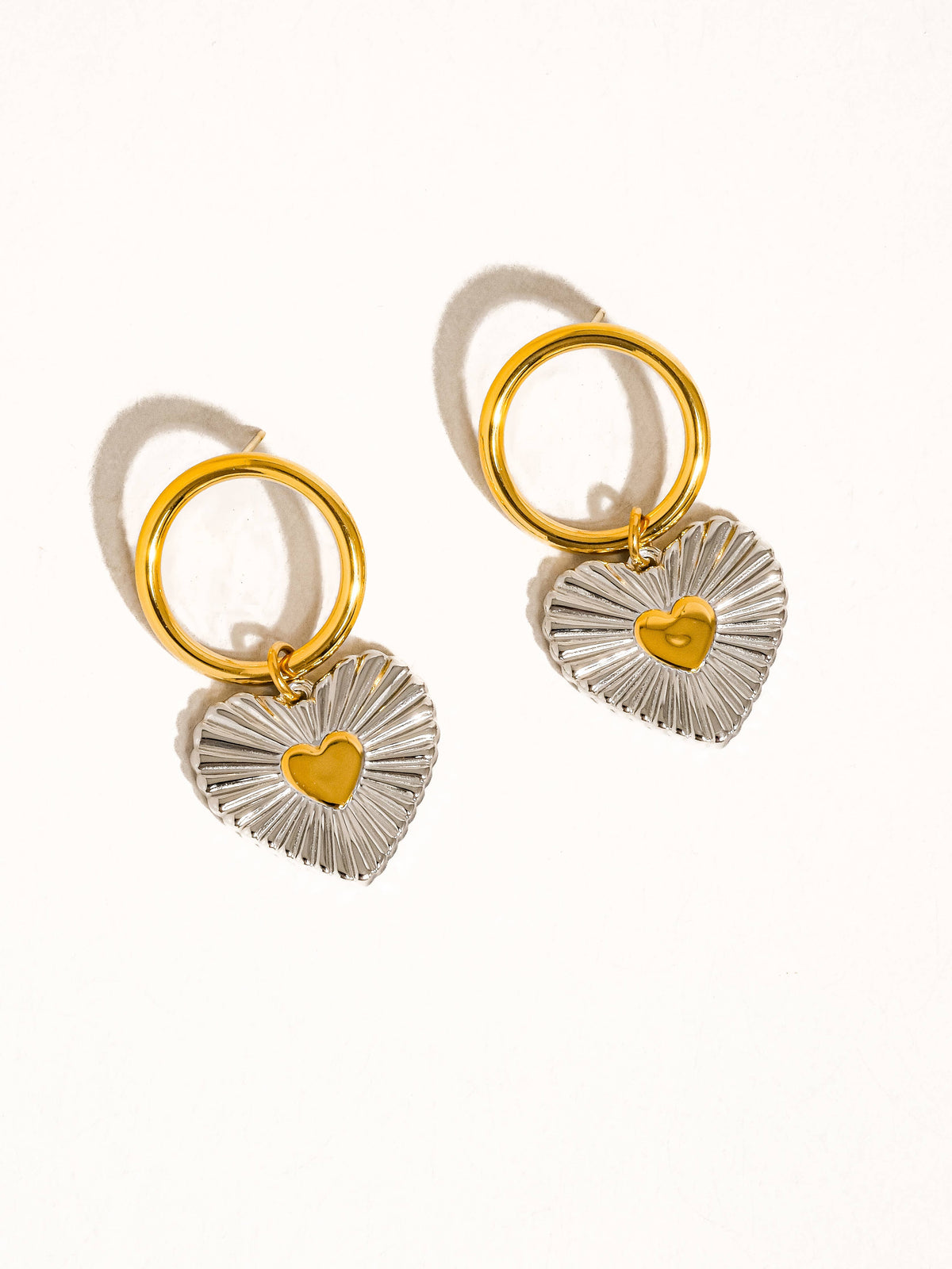 Annette 18K Gold Non-Tarnish Two Tone Heart Earring: Multi-Colored